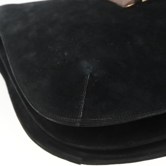 Salvatore Ferragamo Shoulder Bag Suede Black Gold Auth ka3091A