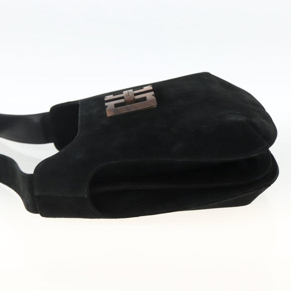 Salvatore Ferragamo Shoulder Bag Suede Black Gold Auth ka3091A