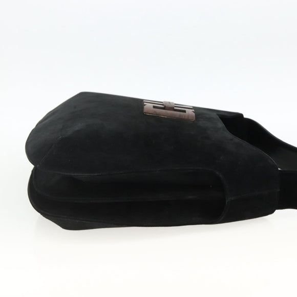 Salvatore Ferragamo Shoulder Bag Suede Black Gold Auth ka3091A
