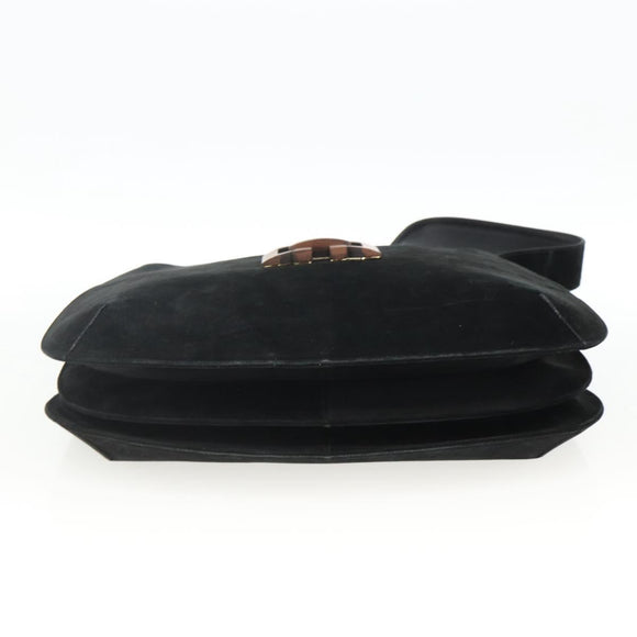 Salvatore Ferragamo Shoulder Bag Suede Black Gold Auth ka3091A