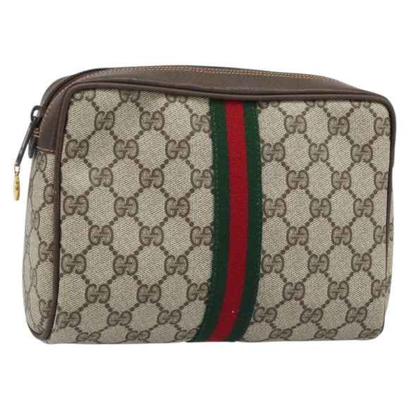 GUCCI GG Supreme Web Sherry Line Bag PVC Beige Gold 98 30 014 3553 Auth ka3094
