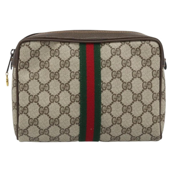 GUCCI GG Supreme Web Sherry Line Bag PVC Beige Gold 98 30 014 3553 Auth ka3094