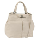 Salvatore Ferragamo Handtas Leer 2way Wit Zilver Auth ka3096A-1