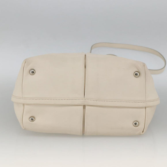 Salvatore Ferragamo Handtas Leer 2way Wit Zilver Auth ka3096A