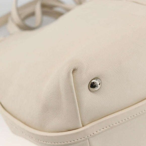 Salvatore Ferragamo Handtas Leer 2way Wit Zilver Auth ka3096A
