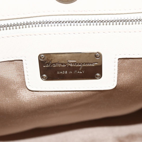 Salvatore Ferragamo Handtas Leer 2way Wit Zilver Auth ka3096A