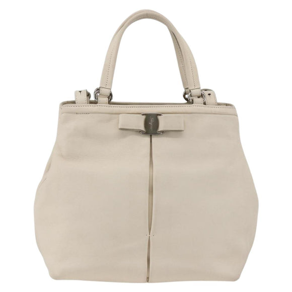 Salvatore Ferragamo Handtas Leer 2way Wit Zilver Auth ka3096A