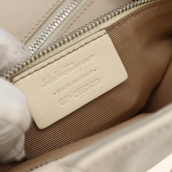 Salvatore Ferragamo Handtas Leer 2way Wit Zilver Auth ka3096A