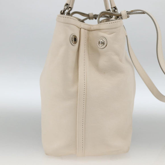 Salvatore Ferragamo Handtas Leer 2way Wit Zilver Auth ka3096A