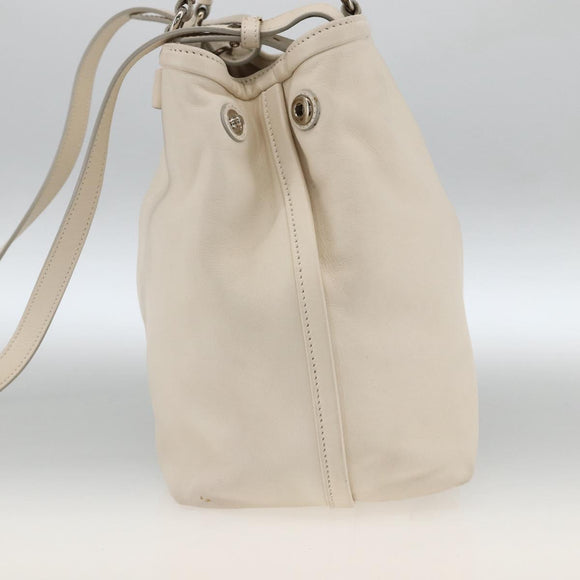 Salvatore Ferragamo Handtas Leer 2way Wit Zilver Auth ka3096A