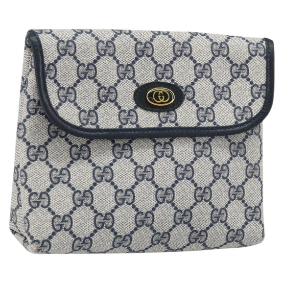 GUCCI GG Supreme Pouch PVC Navy Gold 68 039 4494 Auth ka3098