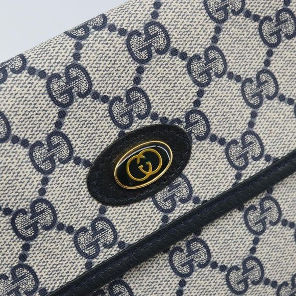 GUCCI GG Supreme Pouch PVC Navy Gold 68 039 4494 Auth ka3098