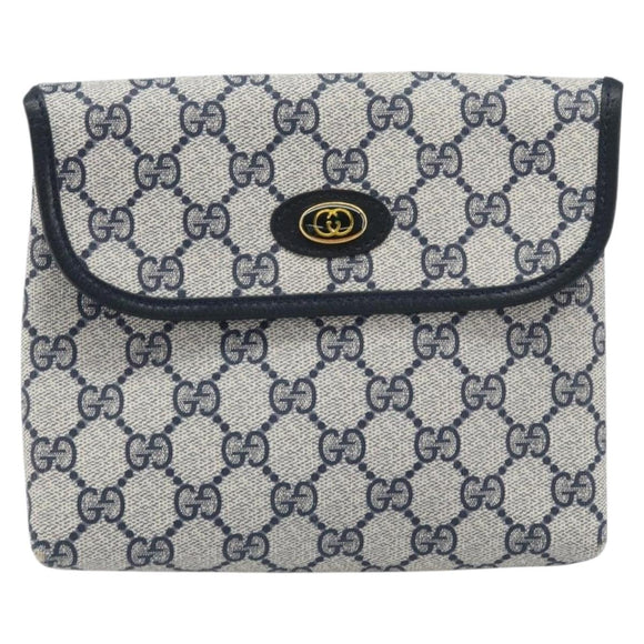 GUCCI GG Supreme Pouch PVC Navy Gold 68 039 4494 Auth ka3098