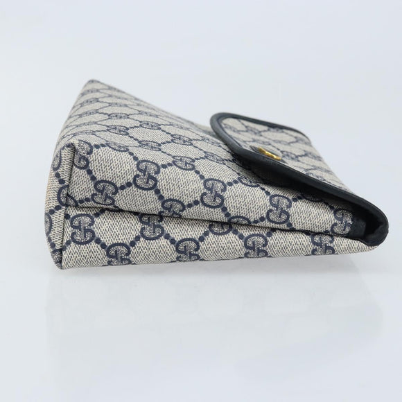 GUCCI GG Supreme Pouch PVC Navy Gold 68 039 4494 Auth ka3098