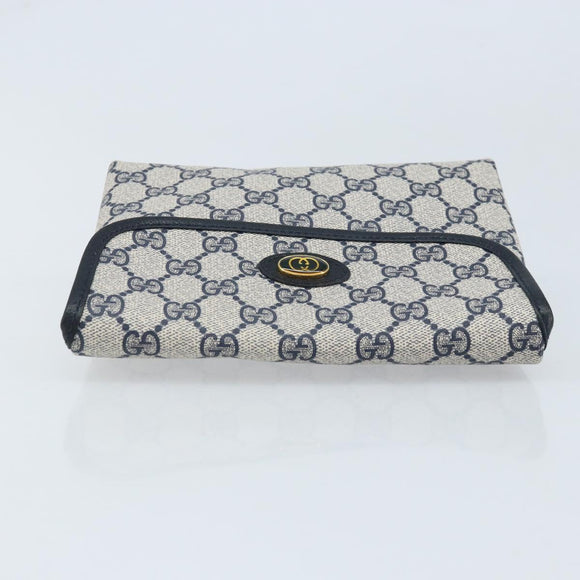 GUCCI GG Supreme Pouch PVC Navy Gold 68 039 4494 Auth ka3098