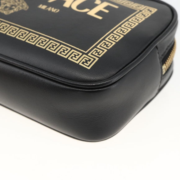 FENDI Versace collaboration Shoulder Bag Leather Black Gold Auth ka3101V