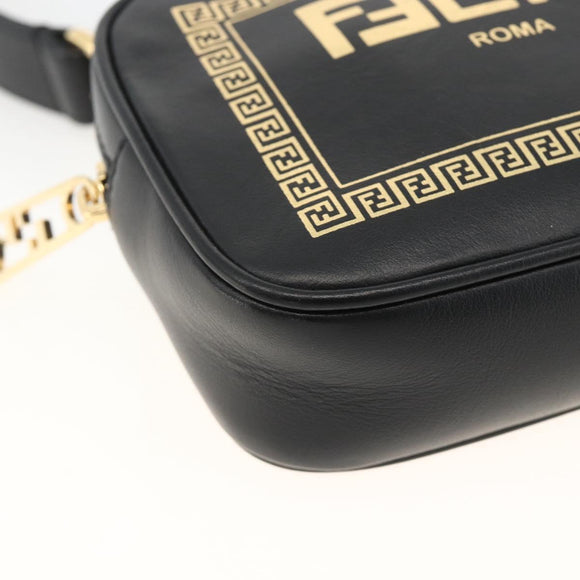 FENDI Versace collaboration Shoulder Bag Leather Black Gold Auth ka3101V