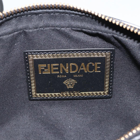 FENDI Versace collaboration Shoulder Bag Leather Black Gold Auth ka3101V
