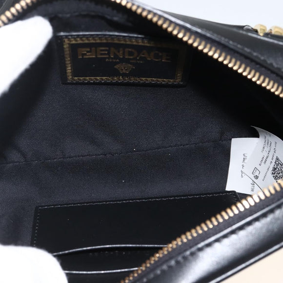FENDI Versace collaboration Shoulder Bag Leather Black Gold Auth ka3101V