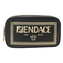 FENDI Versace collaboration Shoulder Bag Leather Black Gold Auth ka3101V-2
