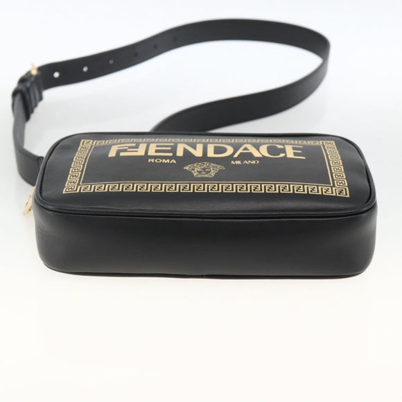FENDI Versace collaboration Shoulder Bag Leather Black Gold Auth ka3101V
