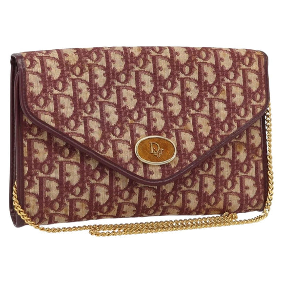 Christian Dior Trotter Canvas Kettenschultertasche Rot Gold Auth ka3104