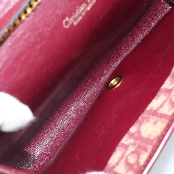 Christian Dior Trotter Canvas Kettenschultertasche Rot Gold Auth ka3104