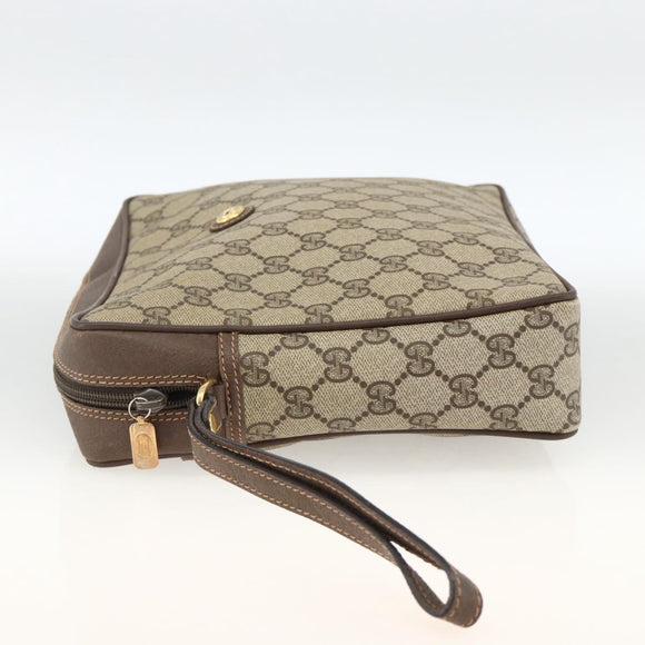GUCCI GG Supreme Clutch Bag PVC Beige Gold 156 01 053 Auth ka3105