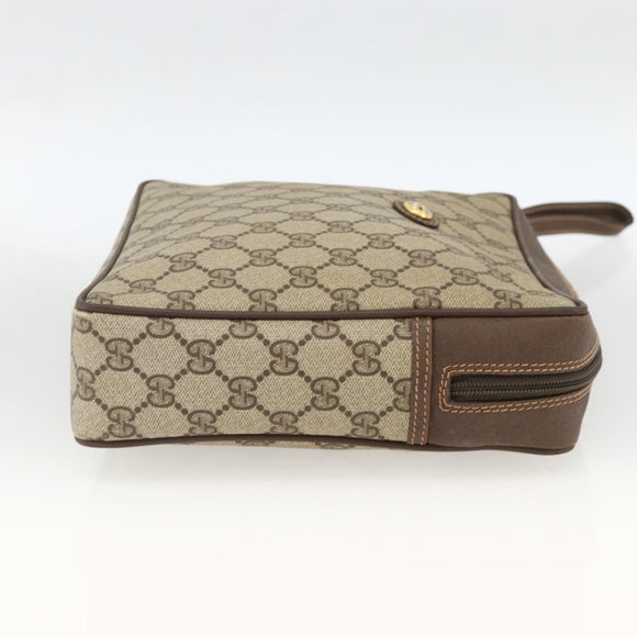 GUCCI GG Supreme Clutch Bag PVC Beige Gold 156 01 053 Auth ka3105