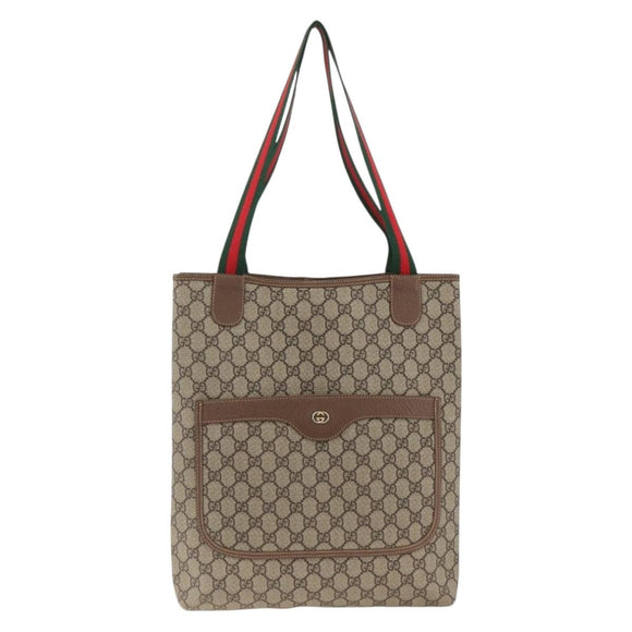 GUCCI GG Supreme Web Sherry Line Tote Bag PVC Beige Red Auth ka3106