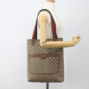 GUCCI GG Supreme Web Sherry Line Tote Bag PVC Beige Red Auth ka3106-21