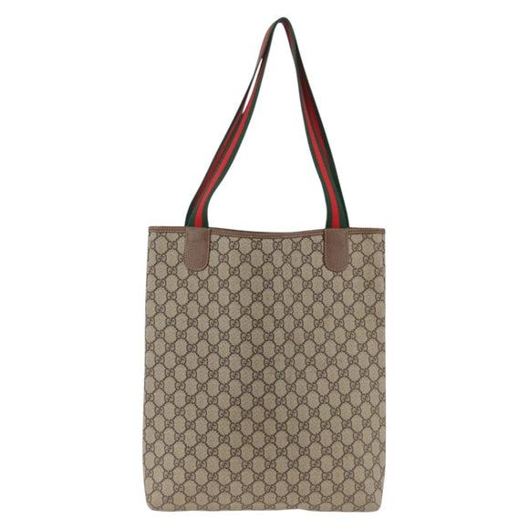 GUCCI GG Supreme Web Sherry Line Tote Bag PVC Beige Red Auth ka3106