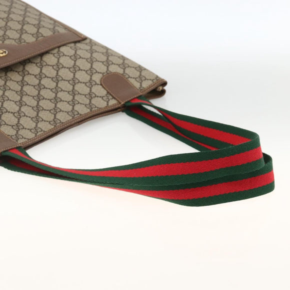 GUCCI GG Supreme Web Sherry Line Tote Bag PVC Beige Red Auth ka3106