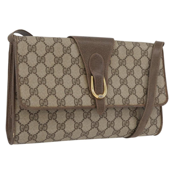 GUCCI GG Supreme Shoulder Bag PVC Beige Gold Auth ka3113