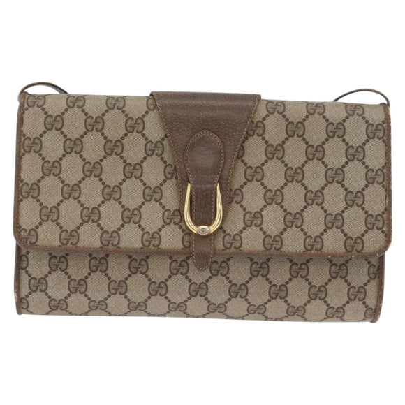 GUCCI GG Supreme Shoulder Bag PVC Beige Gold Auth ka3113