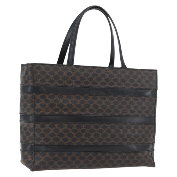 CELINE Macadam Canvas Hand Bag PVC Leather Black Gold Auth ka3121