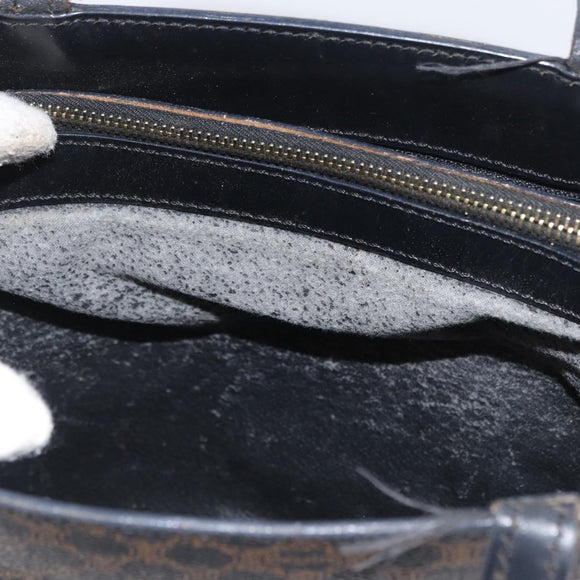 CELINE Macadam Canvas Hand Bag PVC Leather Black Gold Auth ka3121