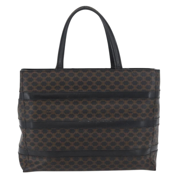 CELINE Macadam Canvas Hand Bag PVC Leather Black Gold Auth ka3121