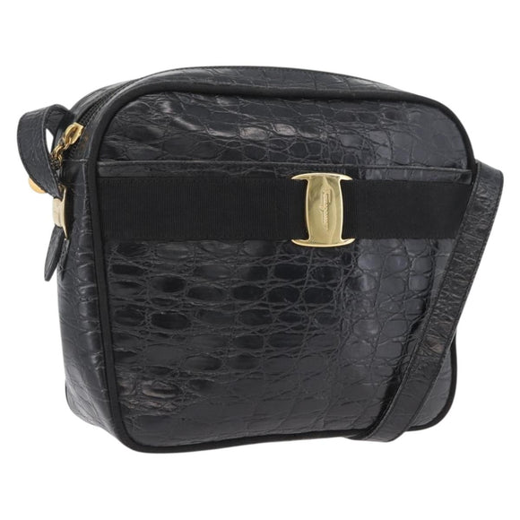 Salvatore Ferragamo Shoulder Bag Leather Black Gold Auth ka3122A