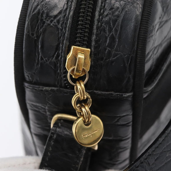 Salvatore Ferragamo Shoulder Bag Leather Black Gold Auth ka3122A