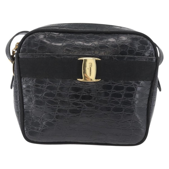 Salvatore Ferragamo Shoulder Bag Leather Black Gold Auth ka3122A