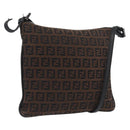 FENDI Zucchino Canvas Mamma Baguette Shoulder Bag Dark Brown Silver Auth ka3125-1