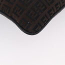 FENDI Zucchino Canvas Mamma Baguette Shoulder Bag Dark Brown Silver Auth ka3125-9