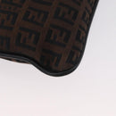 FENDI Zucchino Canvas Mamma Baguette Shoulder Bag Dark Brown Silver Auth ka3125-15