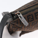FENDI Zucchino Canvas Mamma Baguette Shoulder Bag Dark Brown Silver Auth ka3125-10