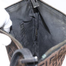 FENDI Zucchino Canvas Mamma Baguette Shoulder Bag Dark Brown Silver Auth ka3125-19