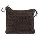 FENDI Zucchino Canvas Mamma Baguette Shoulder Bag Dark Brown Silver Auth ka3125-13