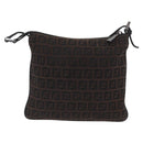 FENDI Zucchino Canvas Mamma Baguette Shoulder Bag Dark Brown Silver Auth ka3125-2
