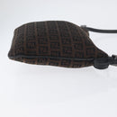 FENDI Zucchino Canvas Mamma Baguette Shoulder Bag Dark Brown Silver Auth ka3125-3