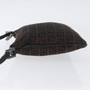FENDI Zucchino Canvas Mamma Baguette Shoulder Bag Dark Brown Silver Auth ka3125-4